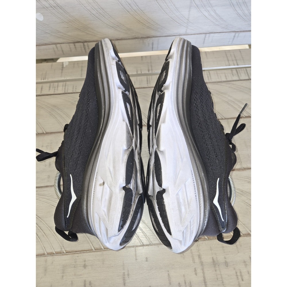 Hoka Bondi 8 Women's Size 10.5B Black and White Running Sneaker Lace Up Low Top - Picture 8 of 10